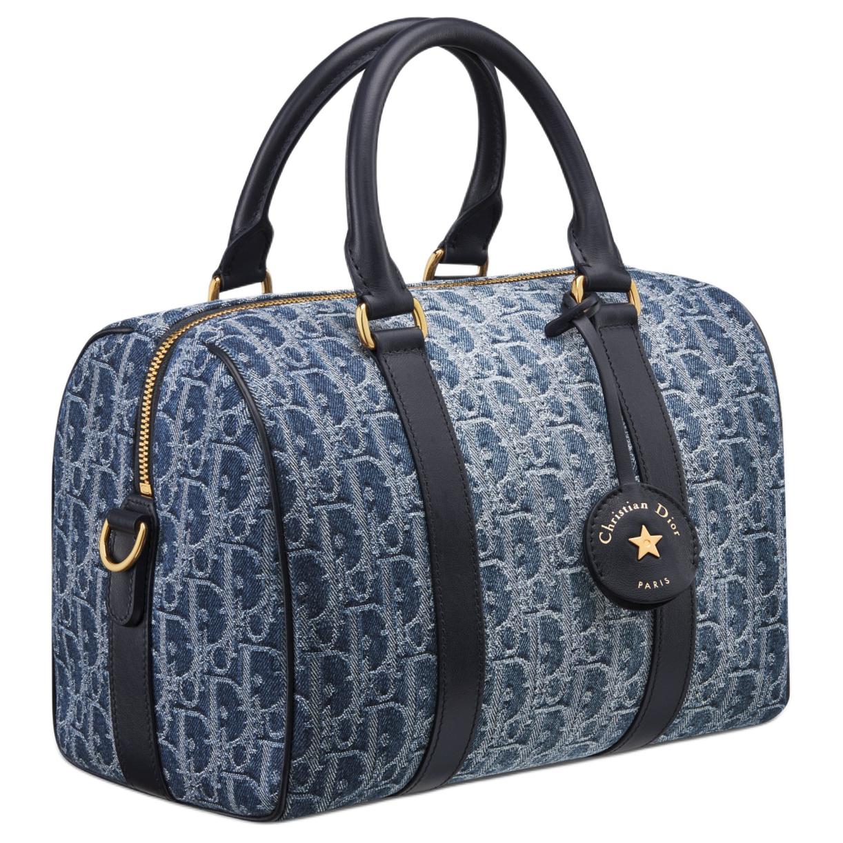 DIOR Cotton With Calfskin Shoulder Bag Crossbody Bag Handbag Women's Blue