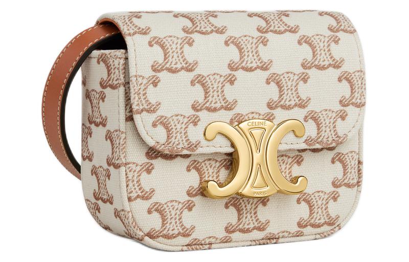 CELINE Fabric Calfskin Shoulder Bag Mini Women's White
