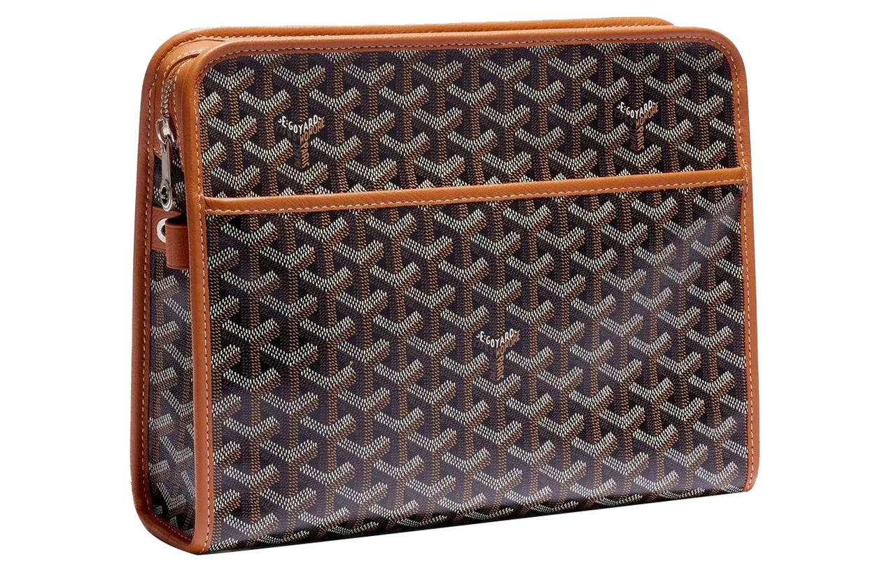 GOYARD JOUVENCE Calfskin Canvas Storage Bags Handheld Toiletry Bags Large Size Unisex Brown