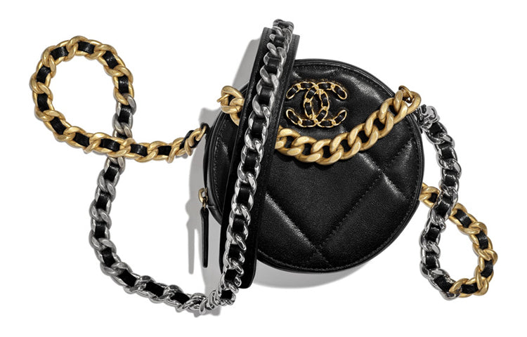 CHANEL 19Bag Lambskin Round Bag, Evening Bag, Clutch, Crossbody Bag, Shoulder Bag Women's Black