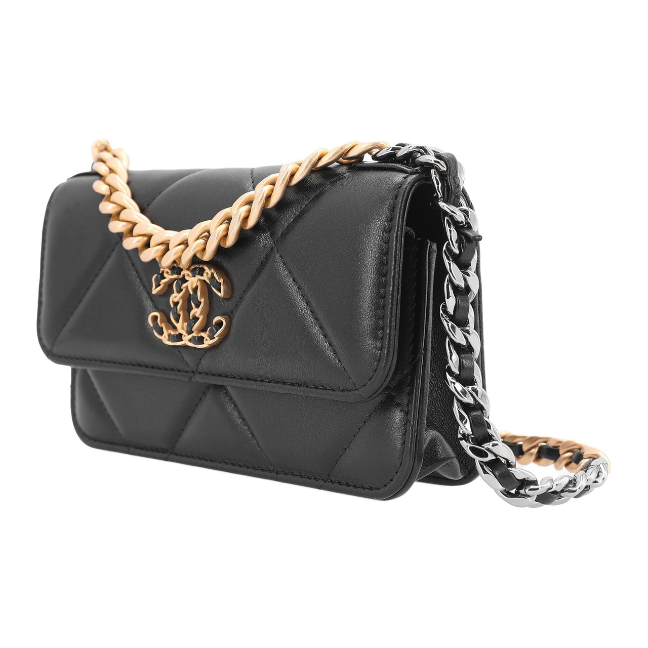 CHANEL 19Bag Sheepskin Cell Phone Pouch, Handbag, Shoulder Bag, Crossbody Bag Women's Black