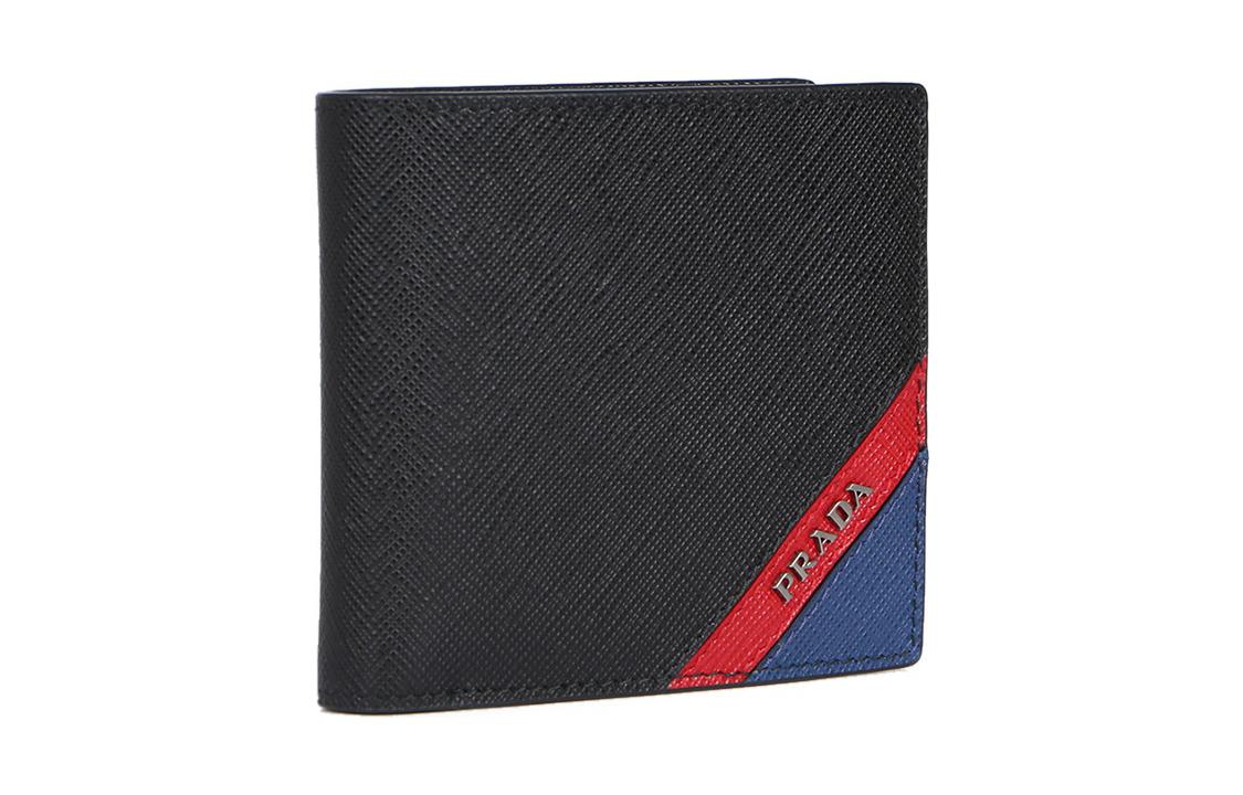 PRADA Cow Leather Card Holder Wallet Regular Men's Black/Blue