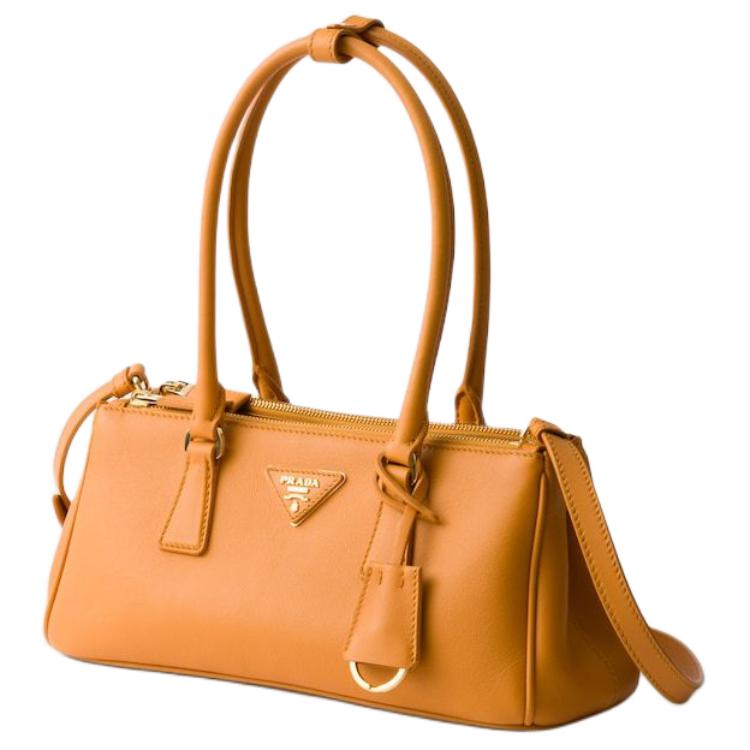 PRADA Calfskin Handbag, Shoulder Bag Medium Size Women's Amber