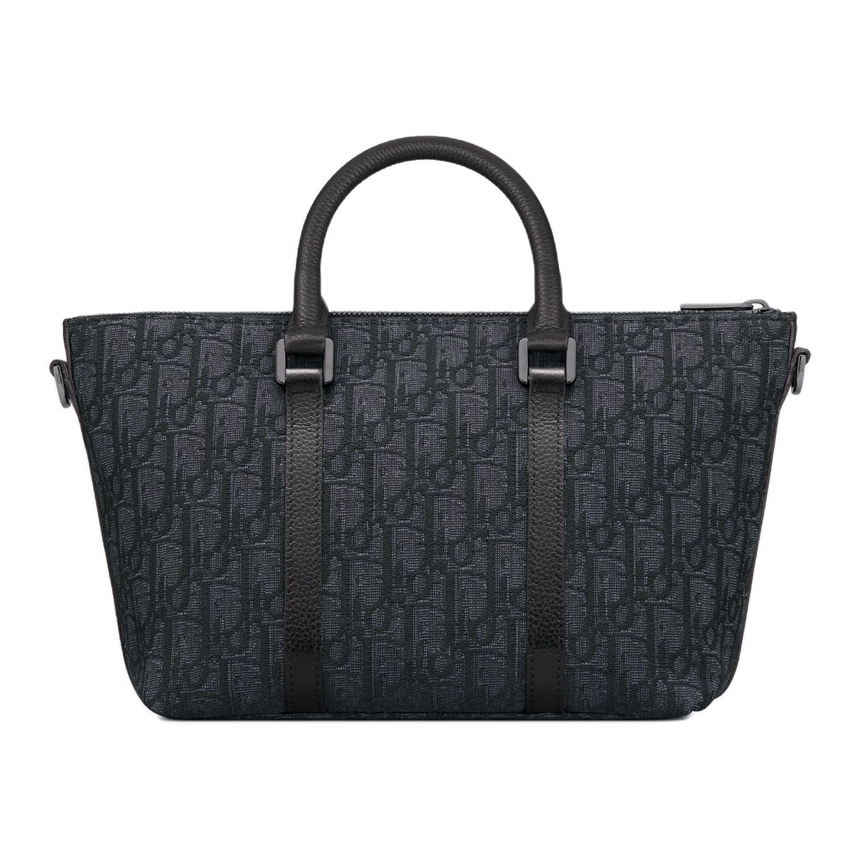 DIOR Oblique Printed Fabric Grained Cow Leather Shoulder Bag Crossbody Bag Men's Black