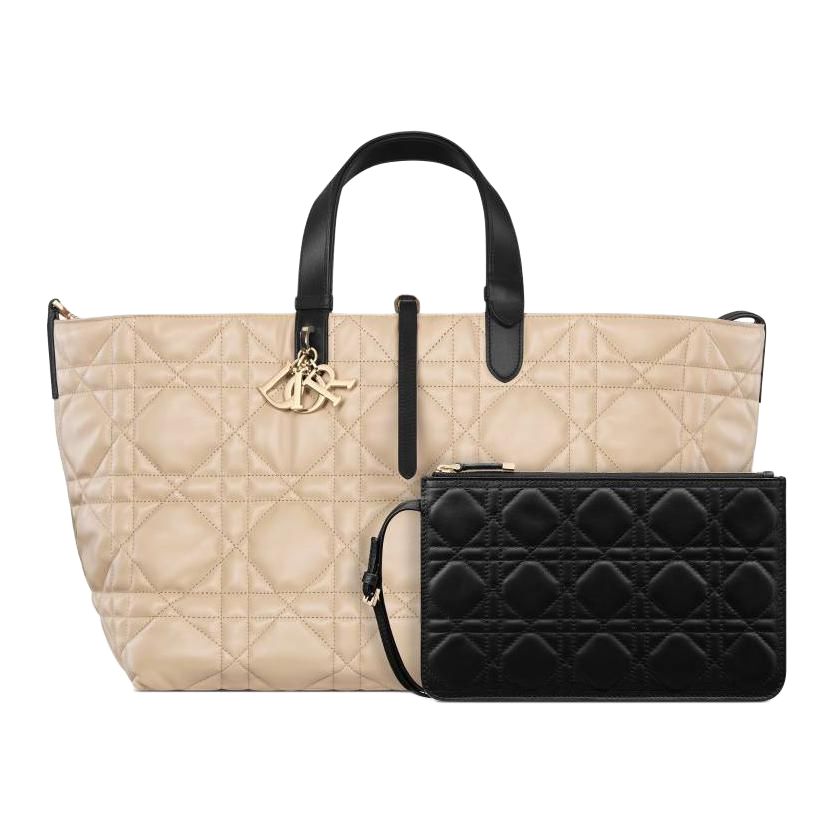 DIOR Toujours Calfskin One Shoulder Handbag Medium Size Women's Beige