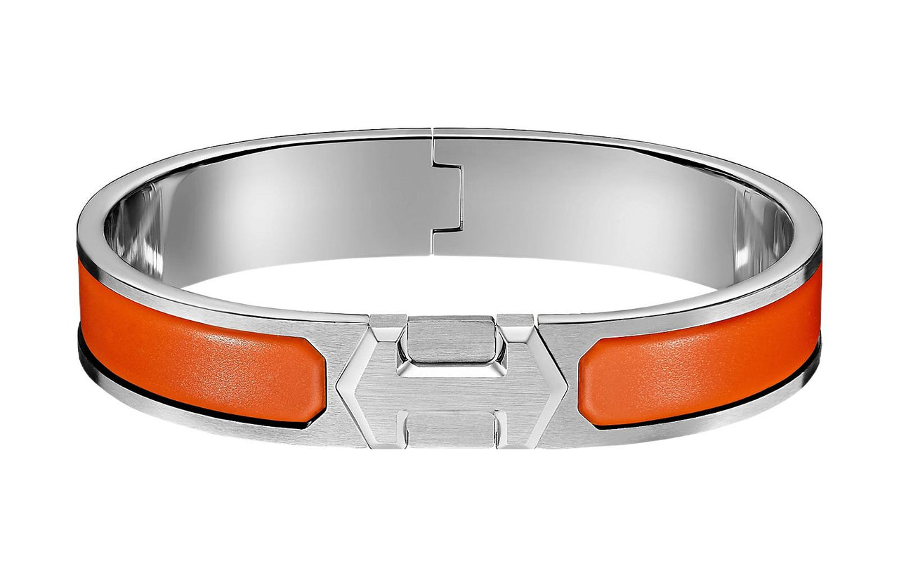 HERMES Bangles Men Silver/Orange
