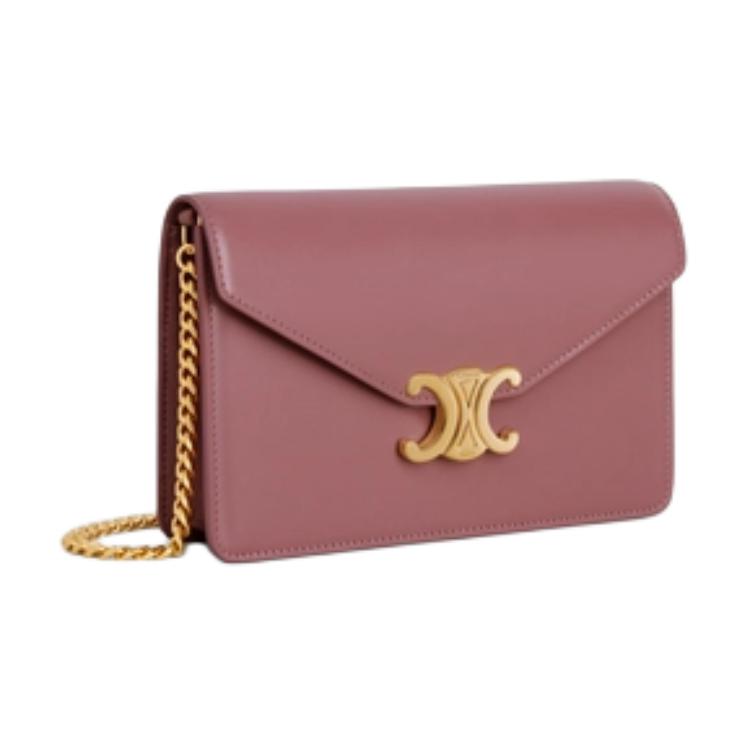 CELINE Calfskin Shoulder Bag Crossbody Bag Wallet Women's Vintage Rose