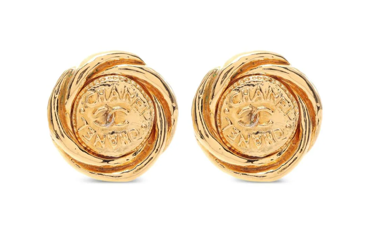 CHANEL 1970 1980 Plated Cc Round Clip On Earrings Costume Earrings