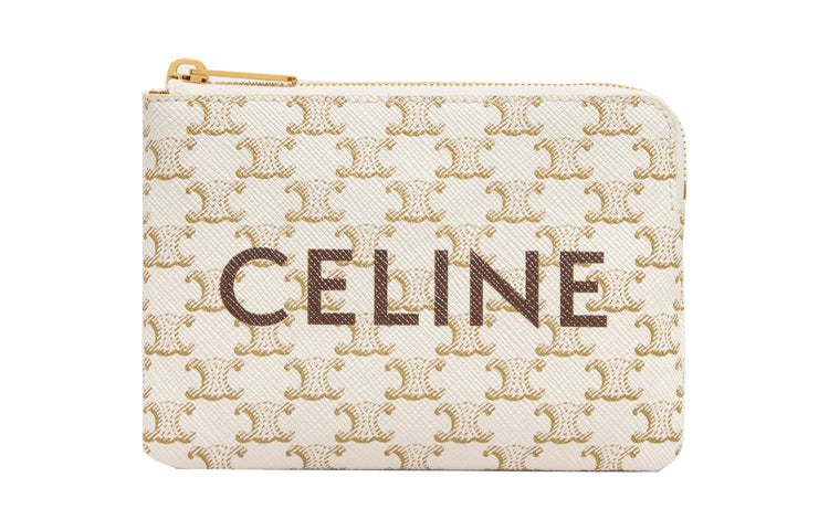 CELINE Canvas Clutch Card Holder Coin Purse Women's Yellow/White