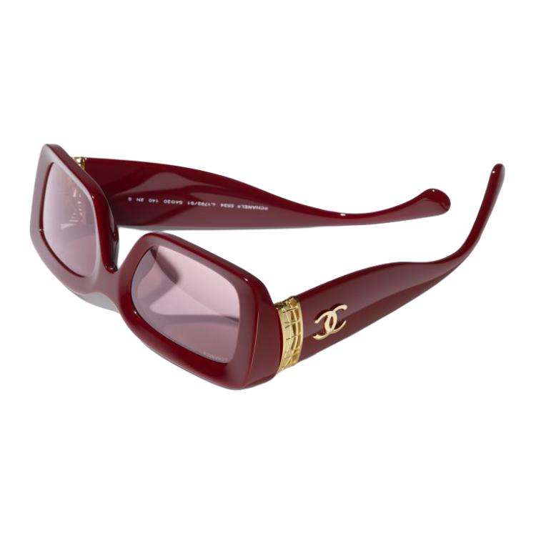 CHANEL Acetate Metal Square Sunglasses Unisex Brown Red