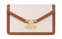 CELINE Triomphe Fabric Cow Leather Patchwork Wallet Women's Natural Color/Tan