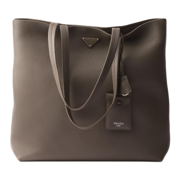 PRADA Calfskin Tote Bag Shopping Bag Shoulder Bags Women's Gray Brown