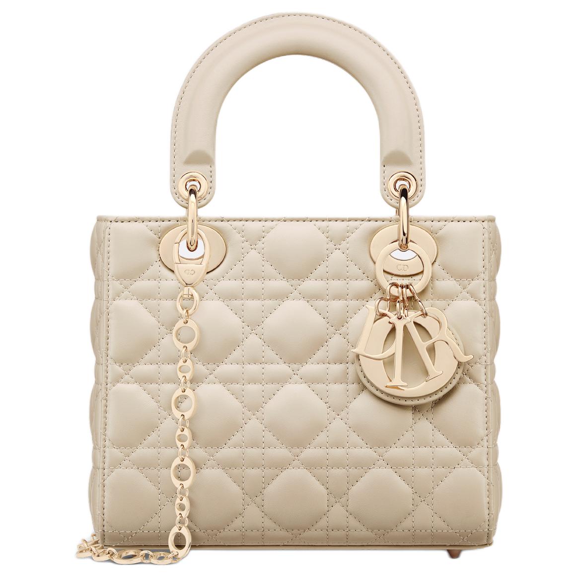 DIOR Lady Dior Sheepskin Shoulder Bag Crossbody Bag Handbags Small Size Women's Ash Ivory