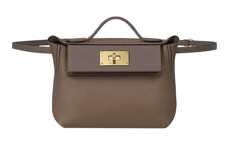 HERMES 24/24 Evercolor With Swift Calfskin Fanny Pack Crossbody Bags Mini Women's Tin Gray