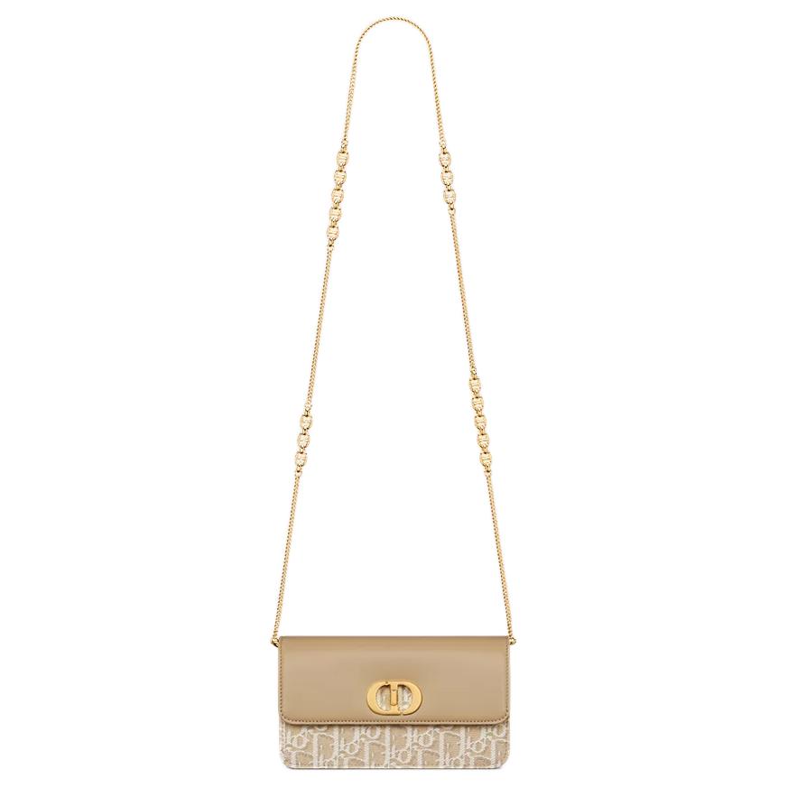 DIOR Cotton With Cow Leather Handheld Crossbody Bag Women's Beige