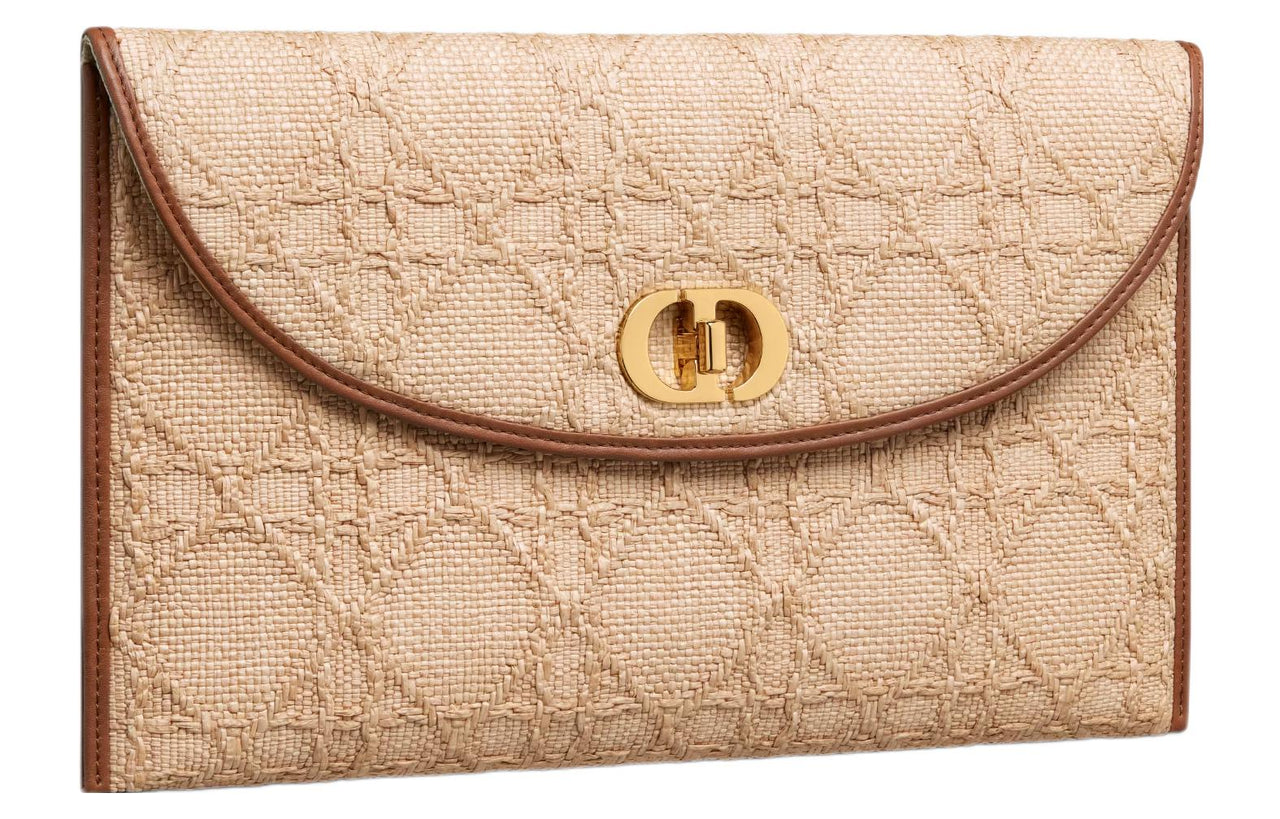 DIOR 30 Montaigne Natural Vine Raffia Clutch Women's Yellow