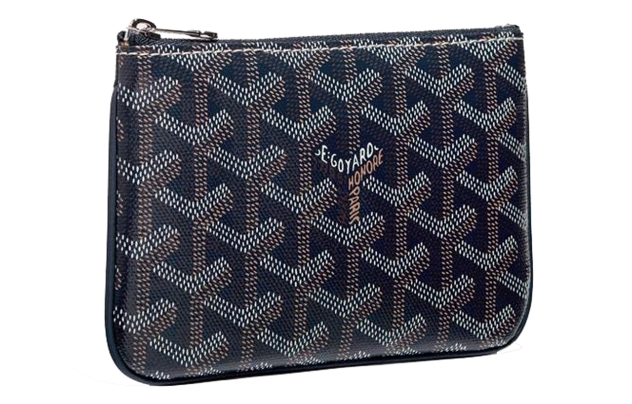 GOYARD SENAT Canvas With Calfskin Wallet Card Holder Clutch Mini Unisex Marine Blue