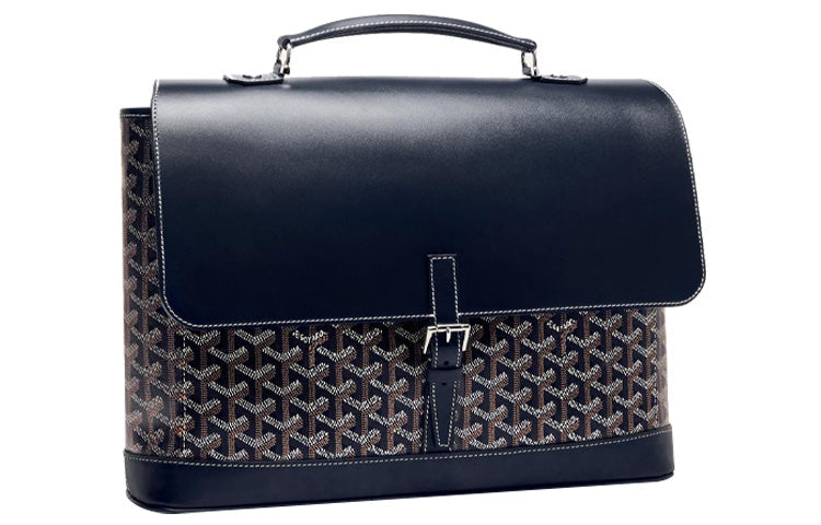 GOYARD Citadin Canvas With Leather Messenger Bag Handbag Briefcase Small Size Unisex Dark Blue