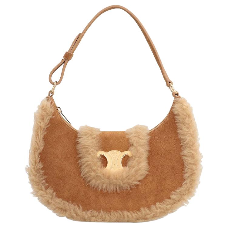 CELINE AVATriomphe Sherpa With Calfskin Shoulder Bag Women's Brown