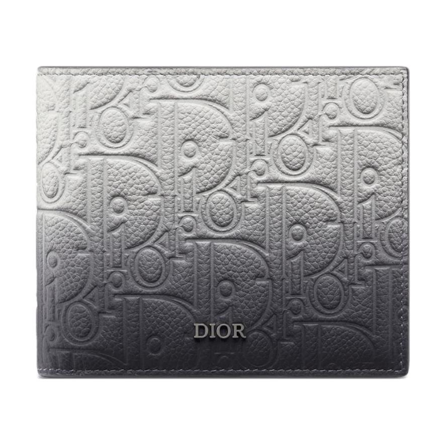 DIOR Cow Leather Wallet Unisex Gray Black