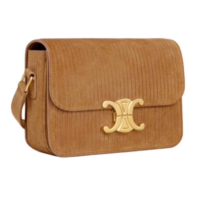 CELINE Cow Leather Suede Shoulder Bag, Crossbody Bag Women's Smoky