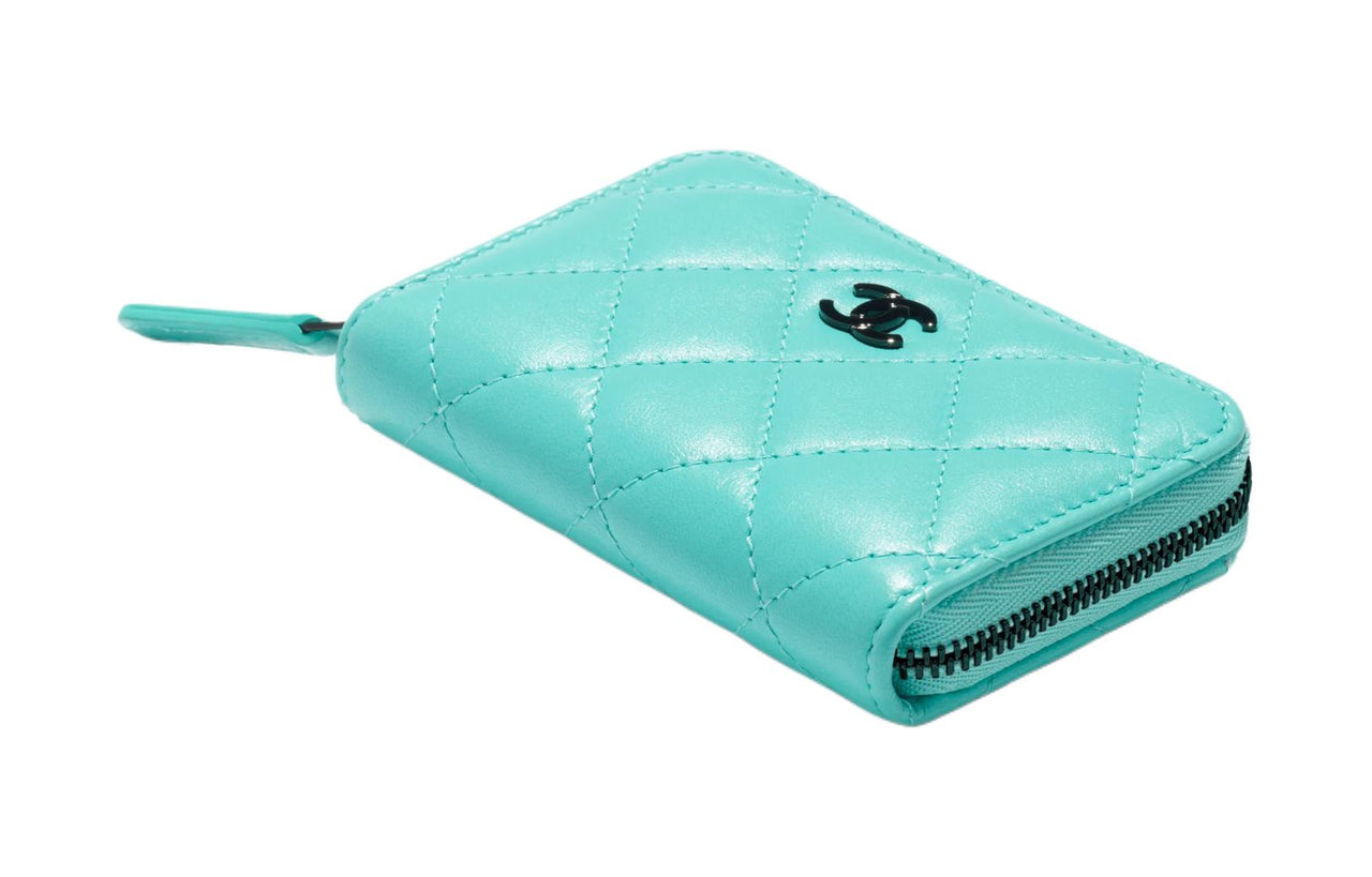 CHANEL 19Bag Sheepskin Coin Purse Women's Turkish Blue