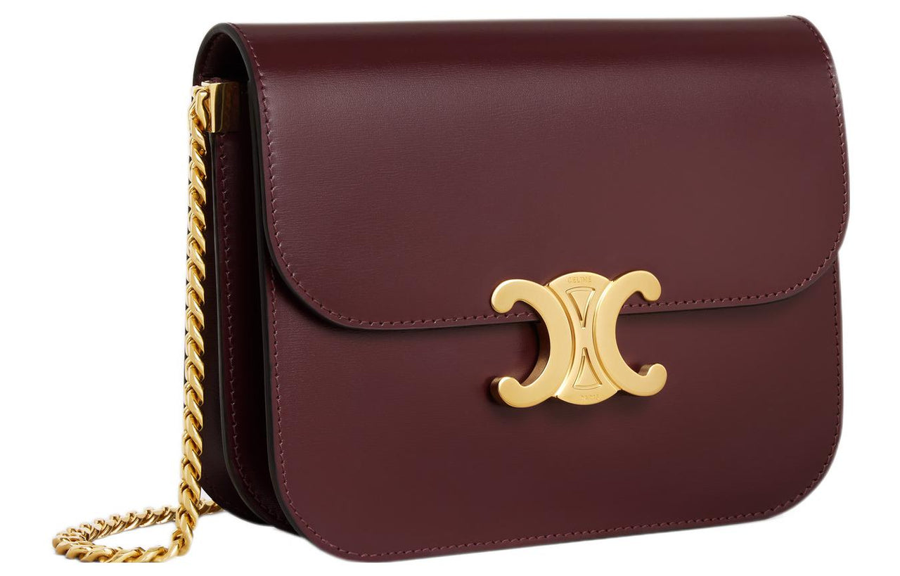 CELINE Calfskin Crossbody Bag, Shoulder Bag Women's Dark Burgundy
