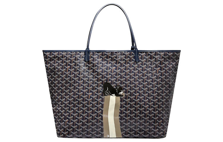 GOYARD Saint Louis Canvas With Calfskin Combo Bag Tote One Shoulder Handbag Large Size Unisex Marine Blue