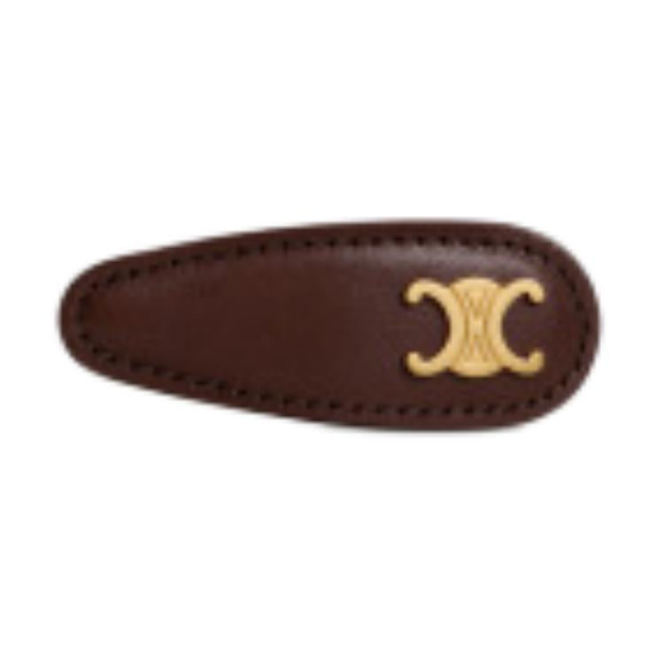 CELINE Cow Leather, Brass, Stainless Steel Hair Clips Women's Gold/Chestnut