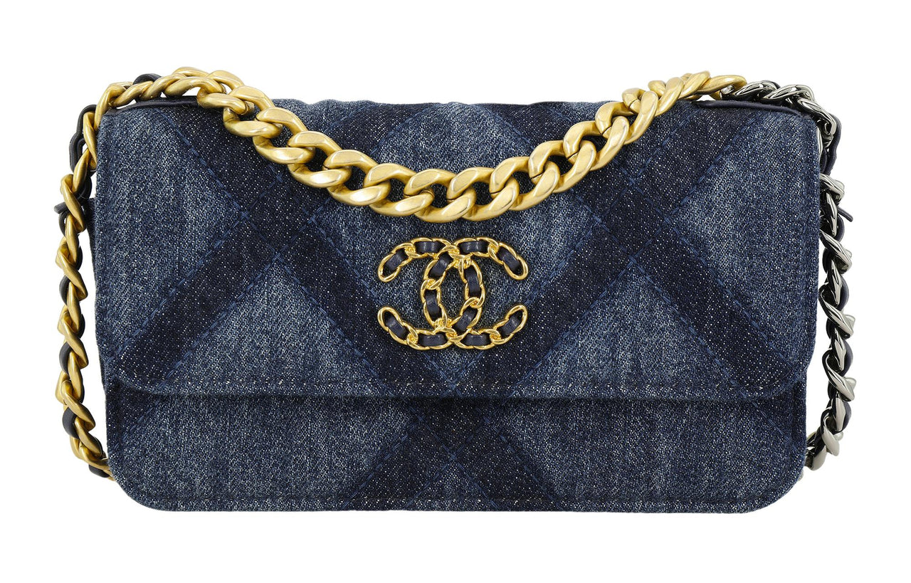 CHANEL 19Bag Denim Shoulder Bag Crossbody Bag Regular Women's Washable Blue