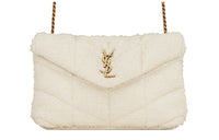 SAINT LAURENT PUFFER Fabric Shoulder Bag, Crossbody Bag Mini Women's White