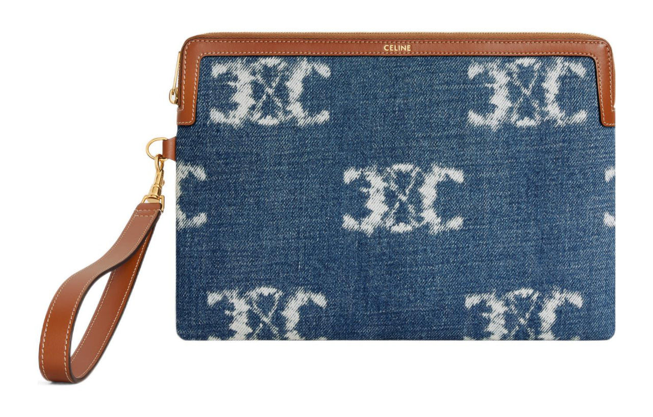 CELINE Denim Clutch Small Size Women's Marine Blue/Tan