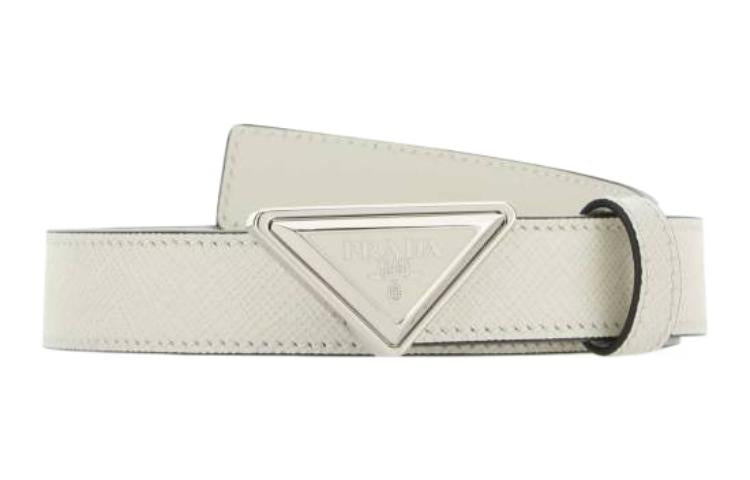 PRADA Brand Logo Solid Color Leather Belts Unisex White Width 2CM