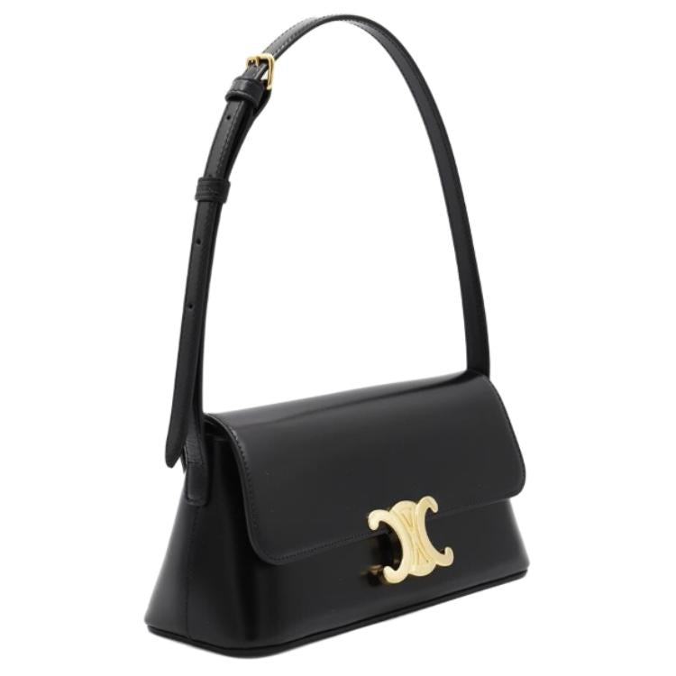 CELINE Calfskin Handbag, Shoulder Bag Women's Black