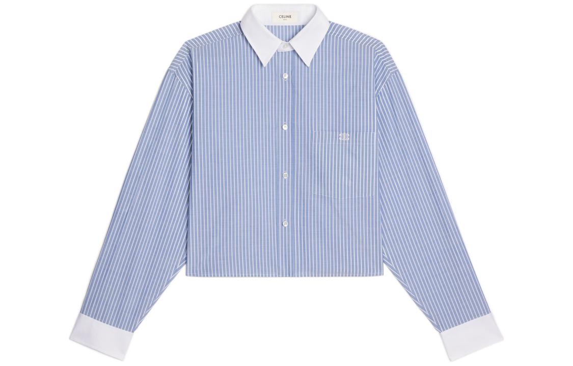 CELINE Crop Tops Women's Blue With White Lettering
