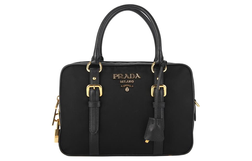 PRADA Cow Leather With Nylon Shoulder Bag Crossbody Bag Handbag Women's Black