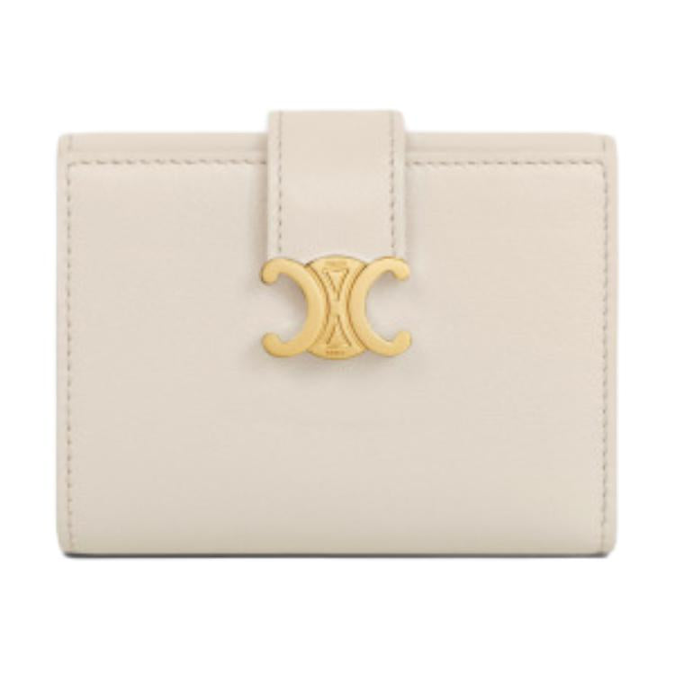 CELINE Cow Leather Wallet Women's Light Beige
