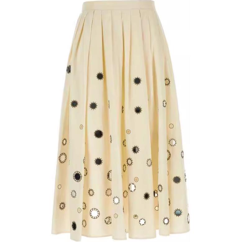 PRADA Embroidered Detailed Pleated Skirt