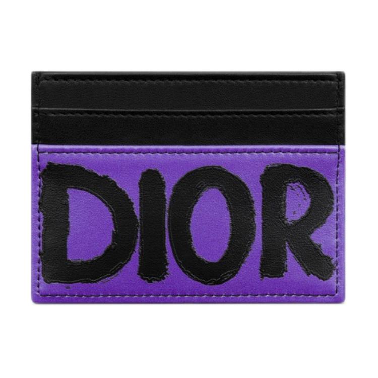 DIOR Miss Dior Calfskin Card Holder Women's Fuchsia & Black