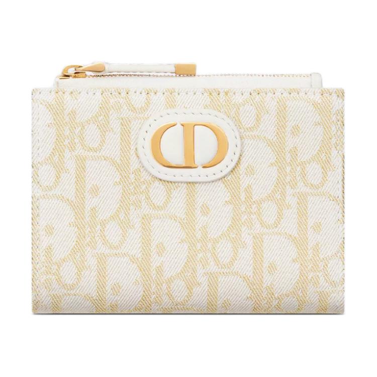 DIOR 30 Montaigne Cotton Wallet Women's Gold & White