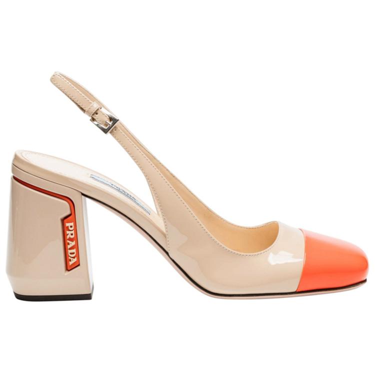 PRADA Chunky Heel High Heels 8.5cm Women's Beige Orange