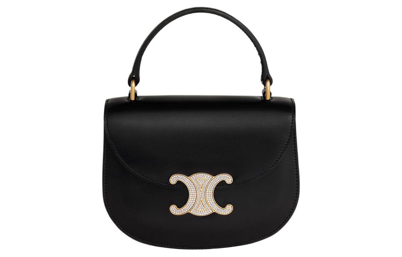CELINE BesaceTriomphe Shiny Cow Leather Shoulder Bag Crossbody Bag Handbag Mini Women's Black