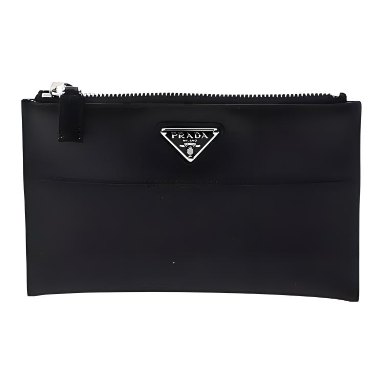 PRADA Cow Leather Toiletry Bag Men's Black