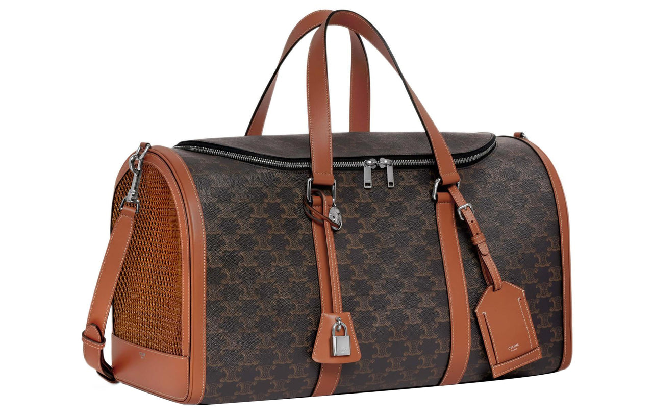 CELINE Cow Leather Puppy Travel Bag Unisex Tawny