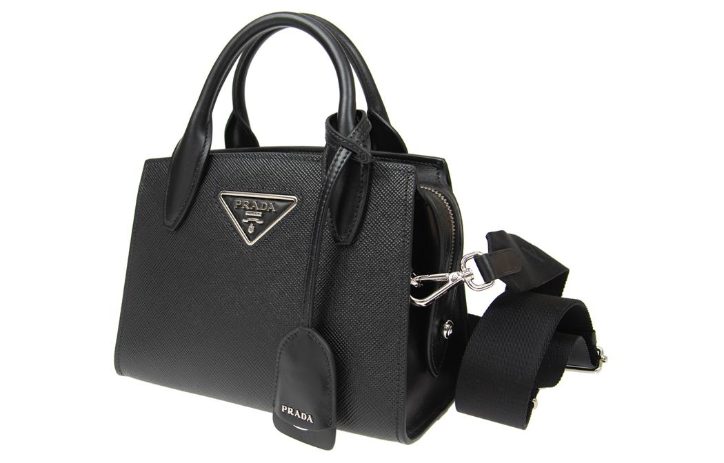 PRADA Cow Leather Handbag Shoulder Bag Crossbody Bag Women's Black