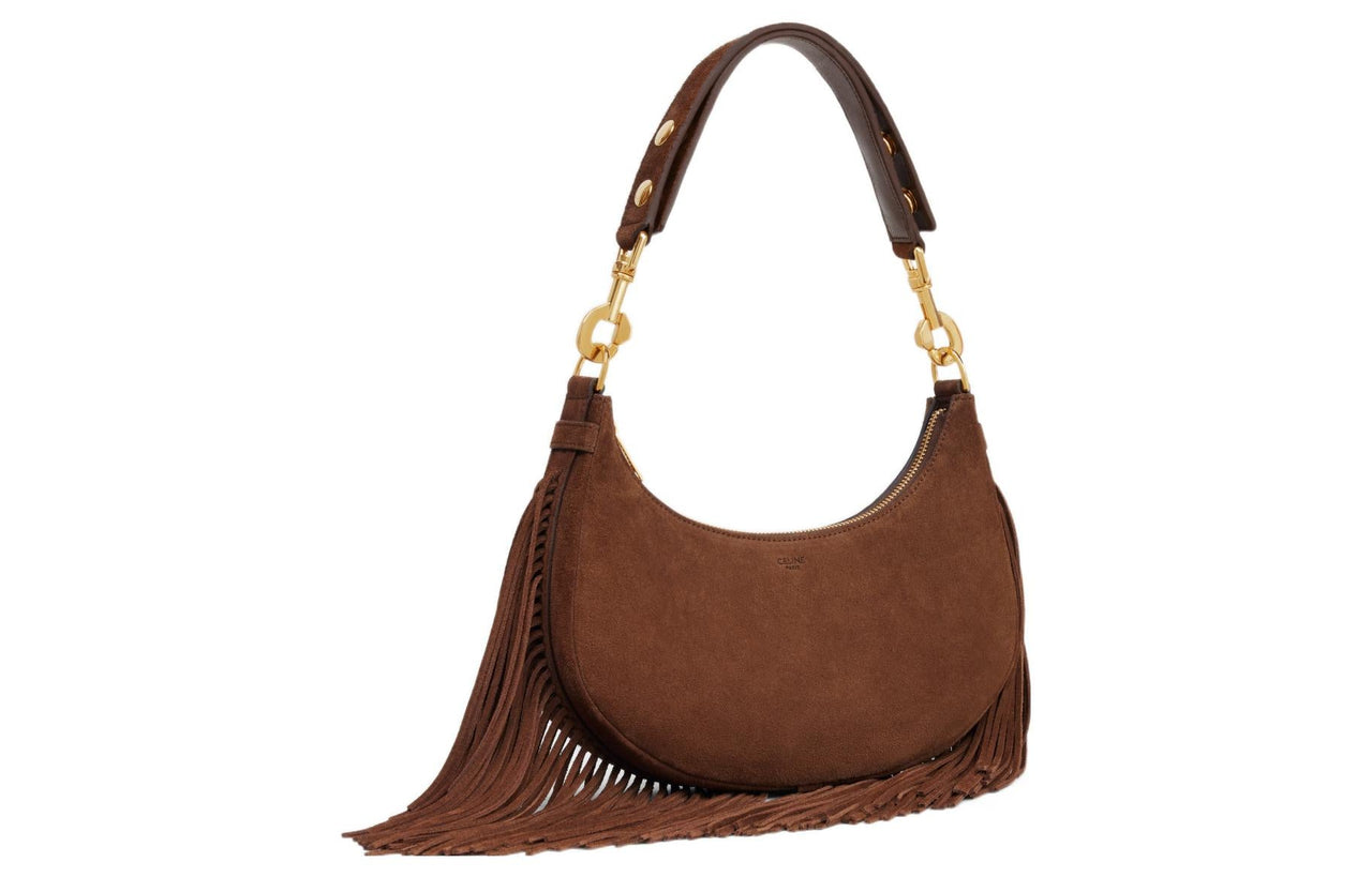 CELINE AVA Cow Leather Suede Handbag Shoulder Bag Medium Size Women's Brown