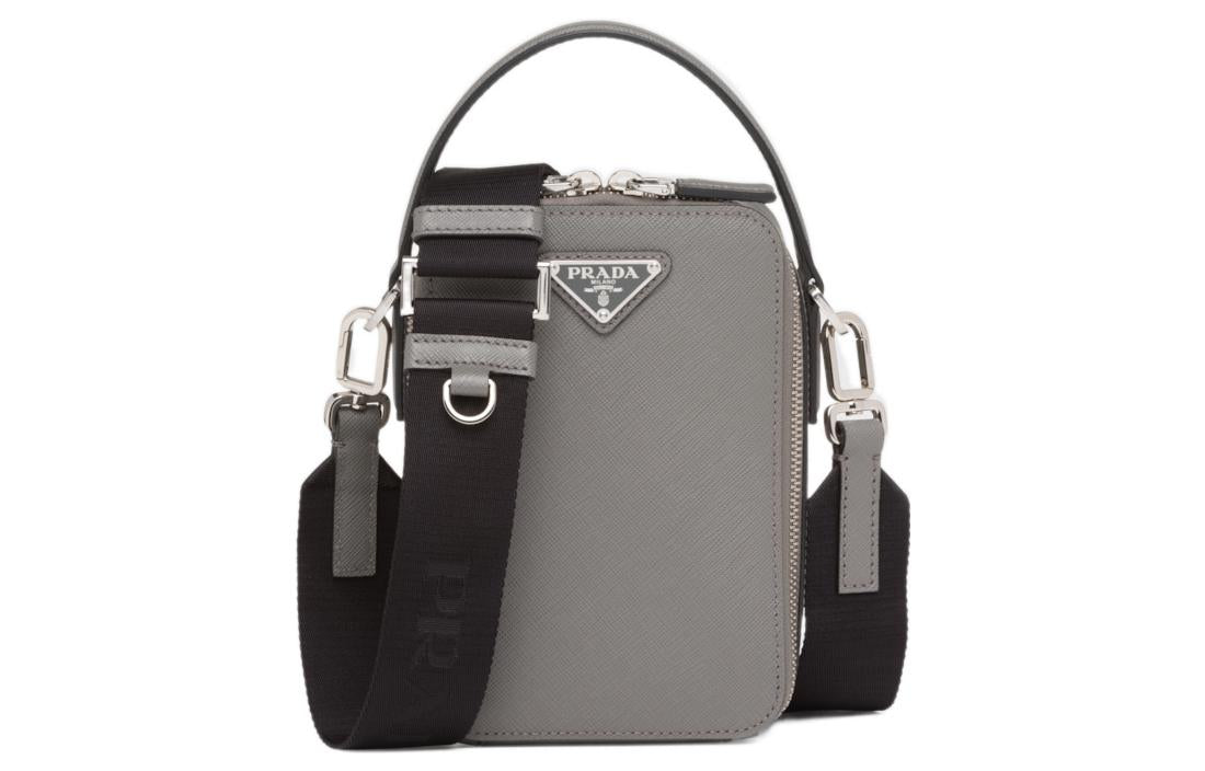 PRADA Brique Saffiano Leather Cell Phone Pouch Shoulder Bag Crossbody Bag Handbag Men's Gray