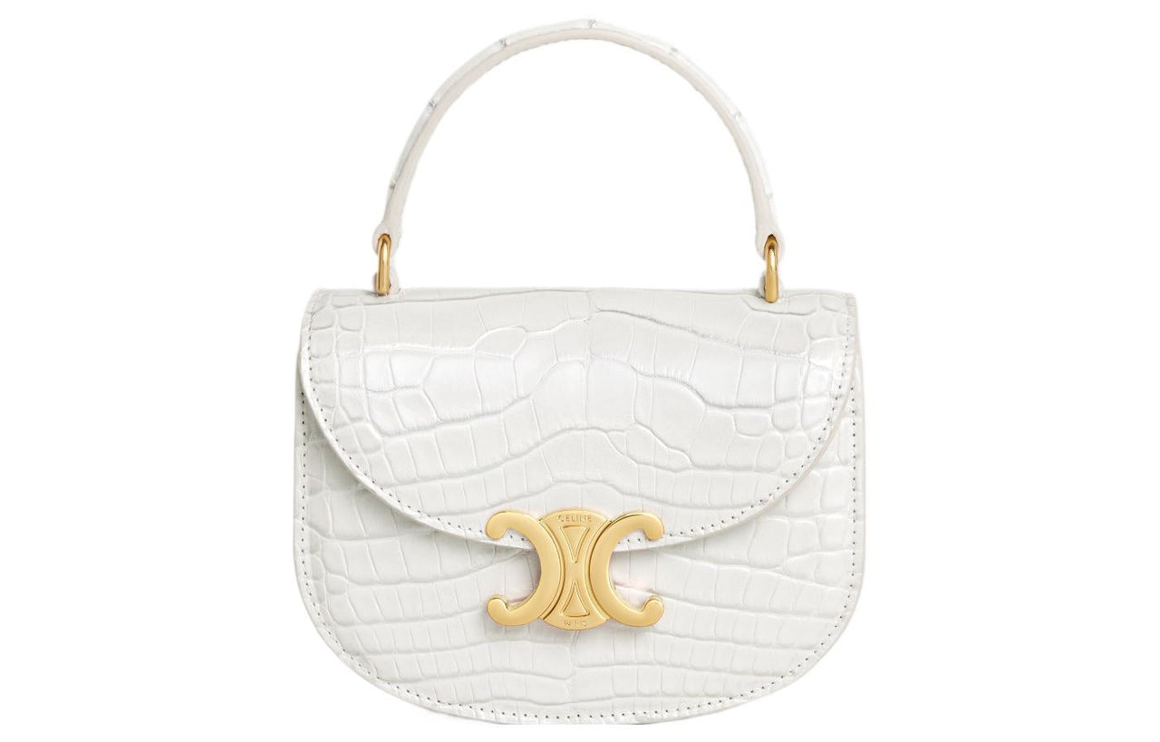CELINE Besace Pearlescent Crocodile Leather Shoulder Bag Crossbody Bag Handbag Mini Women's Pearl White