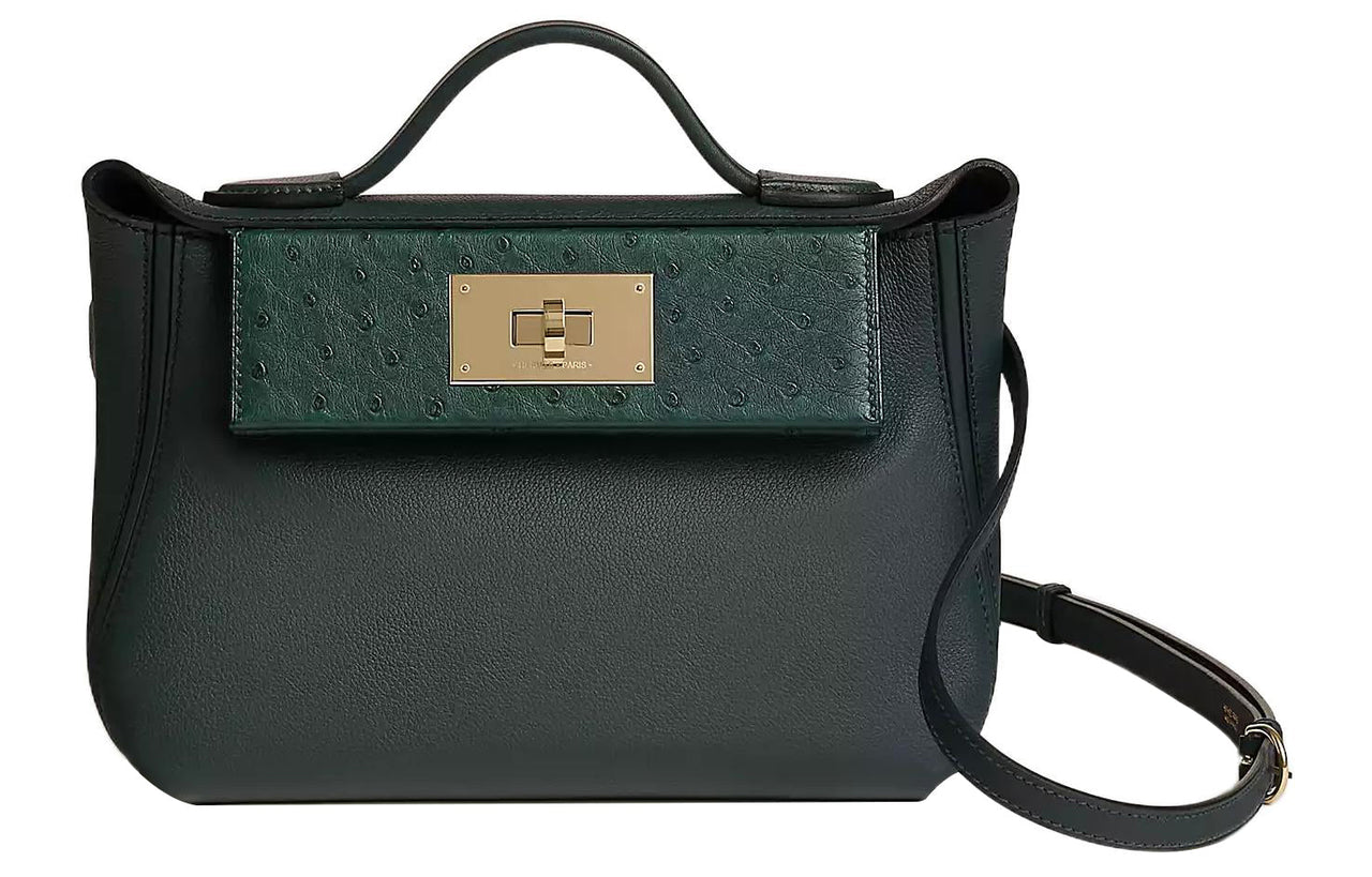 HERMES 24/24 Ostrich Leather Combo Calfskin Portable Crossbody Bag Shoulder Bag Women's Louboutin Green/Cypress Green