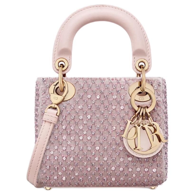 DIOR Lady Dior Mulberry Silk With Cow Leather Shoulder Bag, Crossbody Bag, Handbag Extra Mini Women's Pink